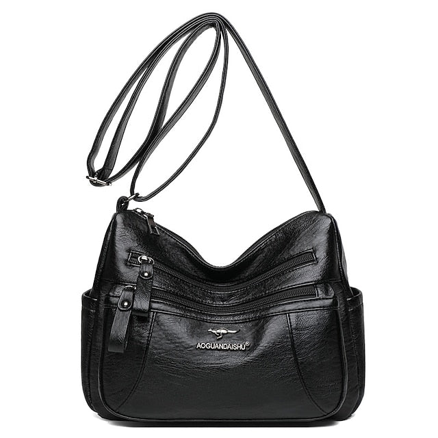 Faux Black Multi-Pocket Shoulder Bag – Women's Leather