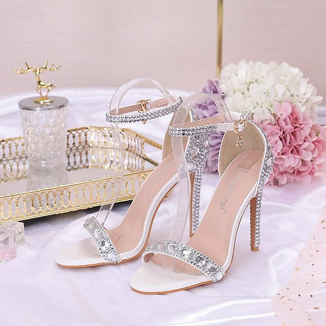 Matching Stiletto Green Women's with Rhinestone Ankle Heels