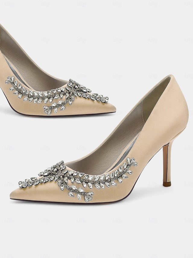 Rhinestone-Embellished – Women's Satin Heels Stiletto