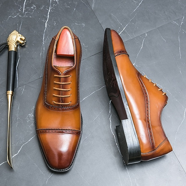 Brown Classic Faux – Men's Oxford Shoes Leather Brogue