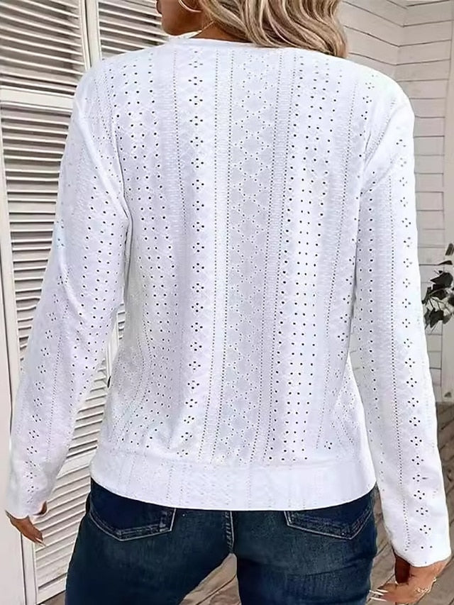 Women's Pointelle Shirt Eyelet Top T Shirt Eyelet Plain