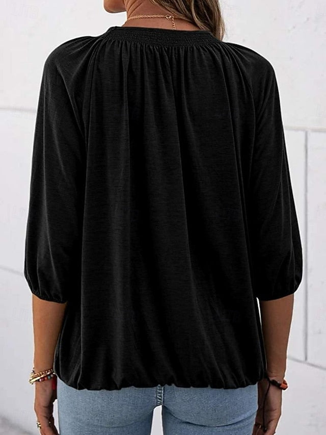 Women's T Shirt Plain Fashion Modern 3/4 Length Sleeve Crew