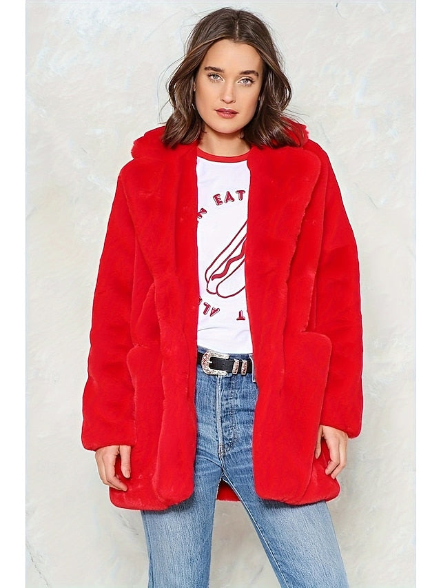 Knitting Pocket Comfortable Faux Warm Women's Coat Fur