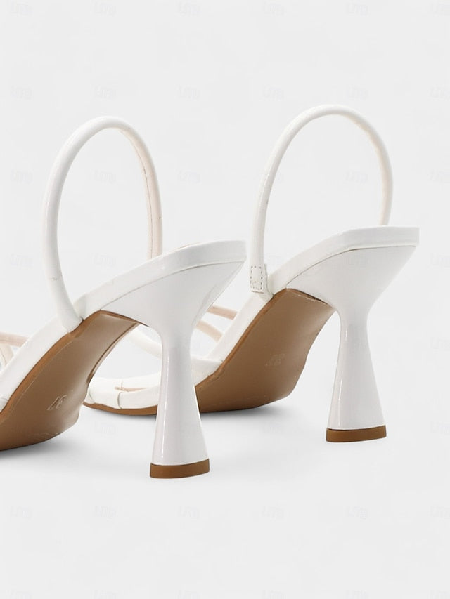 Beige Heeled Strappy Sandals Toe Design – with Square