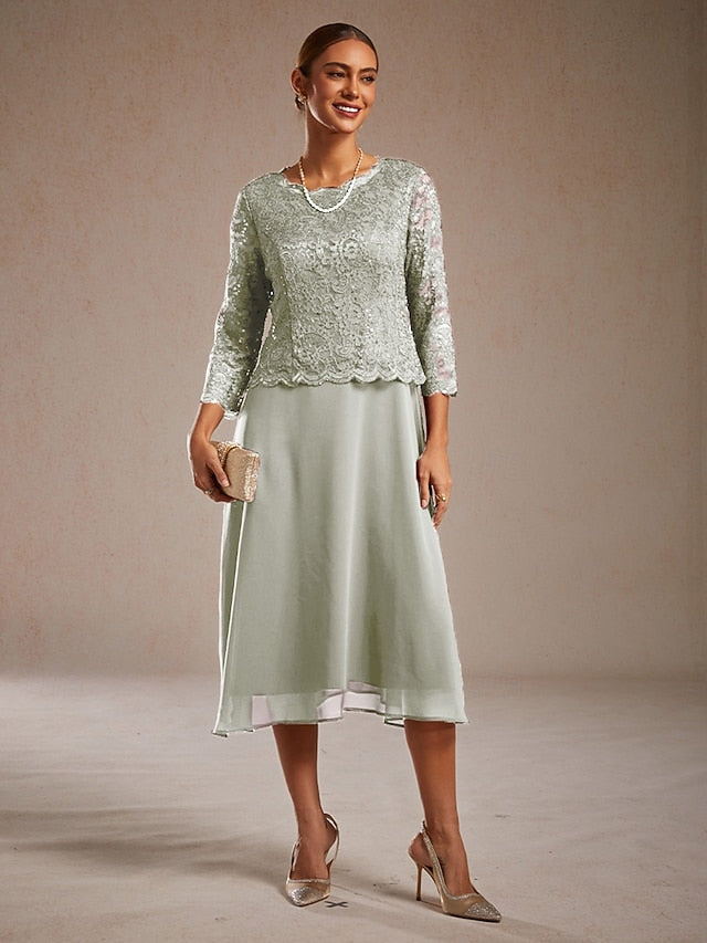 Women's Midi Dress Chiffon Dress A Line Dress Lace Sequins