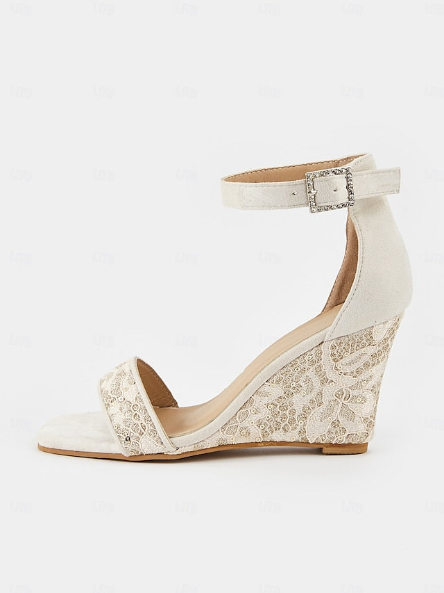 Women Heel – Strap Stylish Lace Ankle White Wedge for Sandals