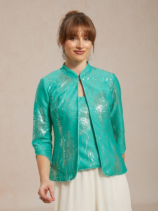 Women's Sequin Tops Twinset Sequins Feather Elegant 3/4