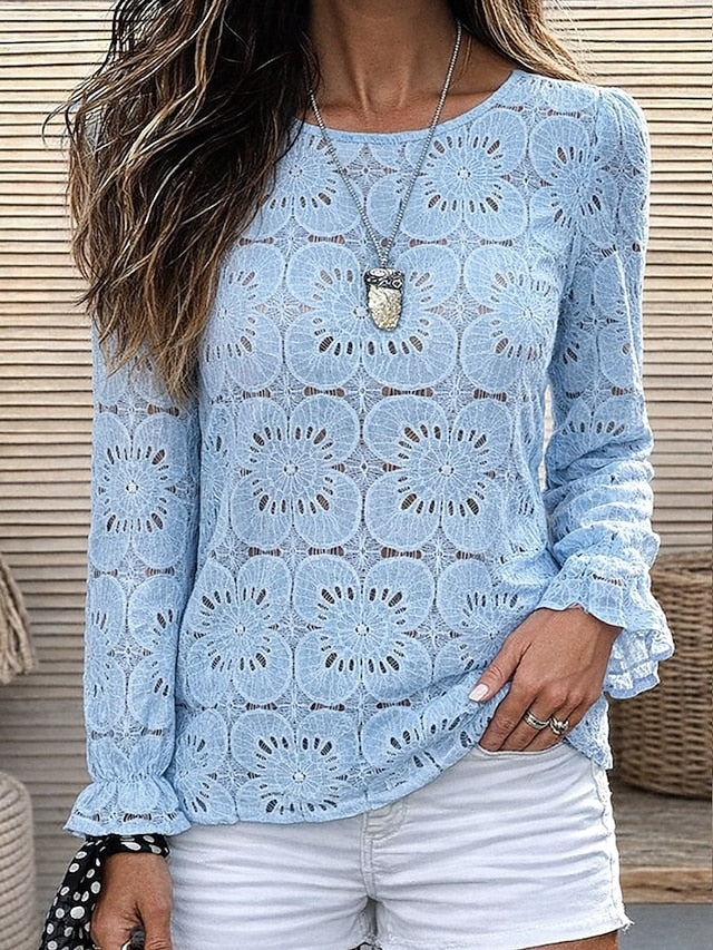 Women's Blouse Lace Patchwork Solid Color Stylish Casual