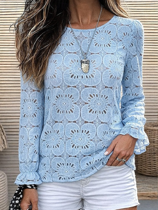 Women's Blouse Lace Patchwork Solid Color Stylish Casual