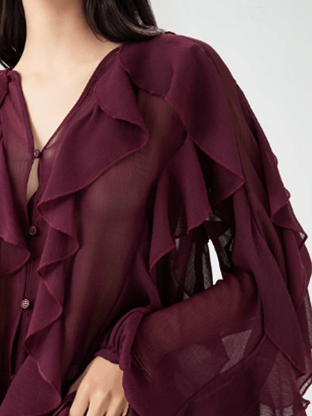 Women's Shirt Blouse Layered Plain Stylish Modern Long