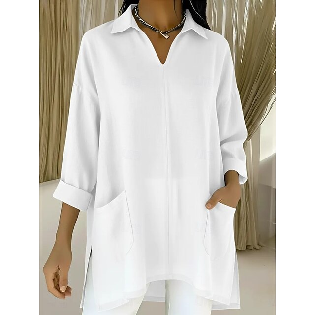 Women's Popover Shirt Casual Shirt Blouse Patchwork Pocket