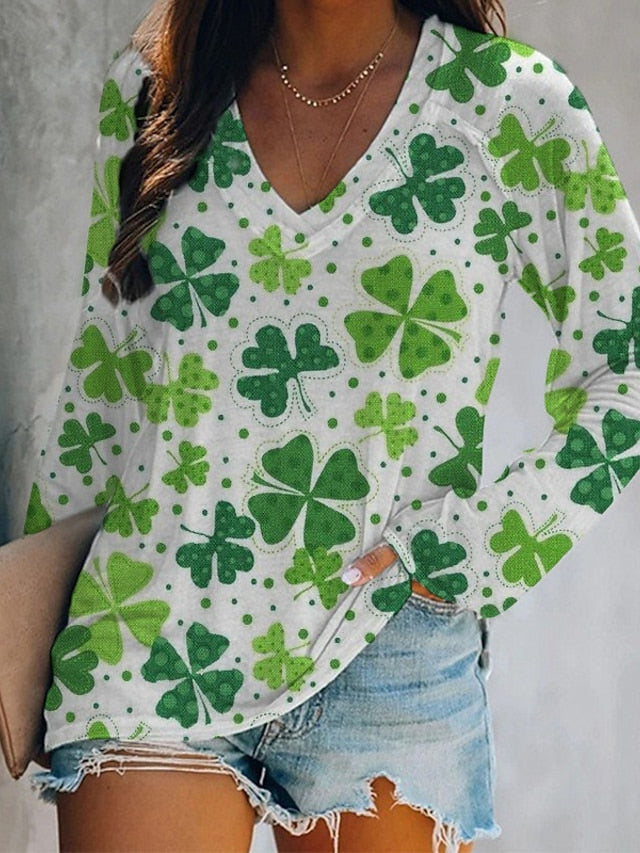 St. Patrick's Day Women's T Shirt V Neck Long Sleeve