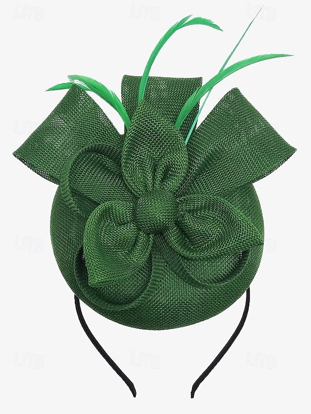 Women's Fascinator and Feather Bow Hat Green Accents with