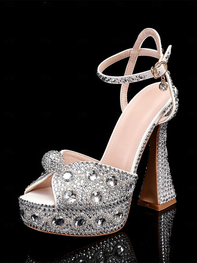 Sandals Crystal-Embellished Platform with Glamorous Women's