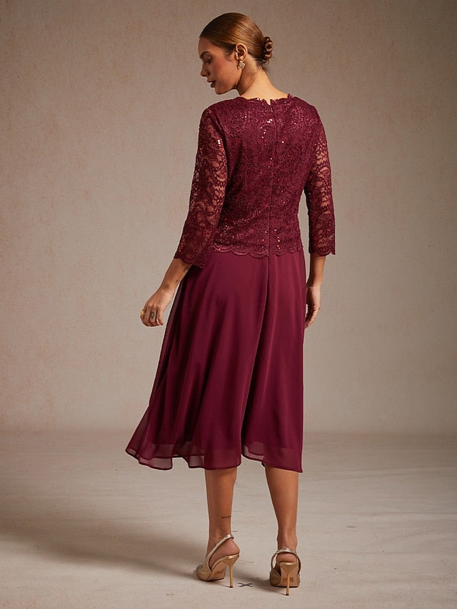 Women's Midi Dress Chiffon Dress Elegant Solid Color 3/4