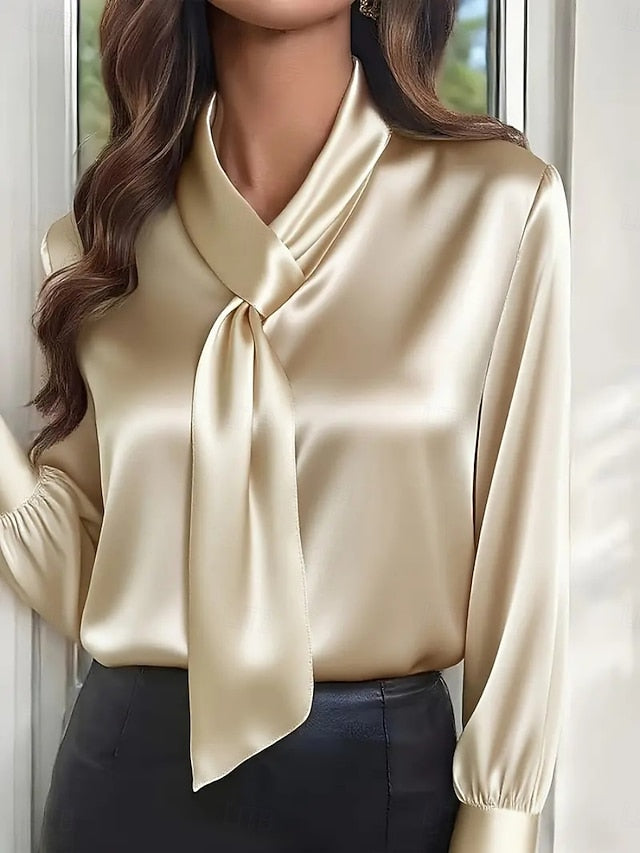 Women's Blouse Satin Shirt Ruched Solid Color Elegant
