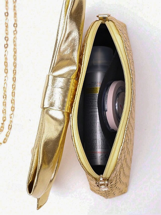 Oversized with Clutch Bow Faux Leather Gold Bag Women's