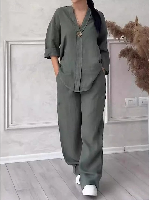 Women's Pants Sets Bolero Top Faux Cotton Linen Long Sleeve