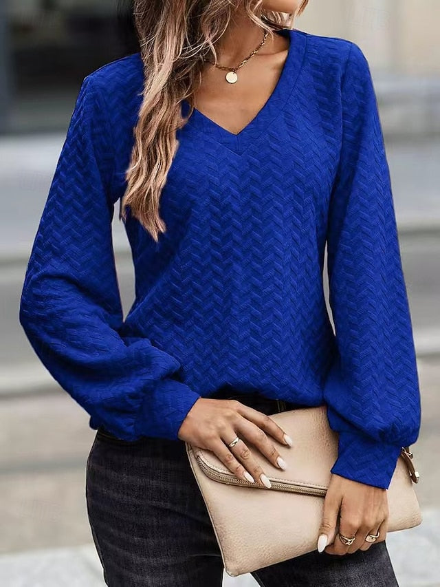 Women's Blouse Solid Color Stylish Casual Long Sleeve V