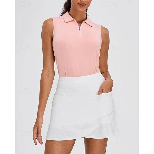 Women's Solid Colored Tennis Shirt Sleeveless Zipper UPF50+