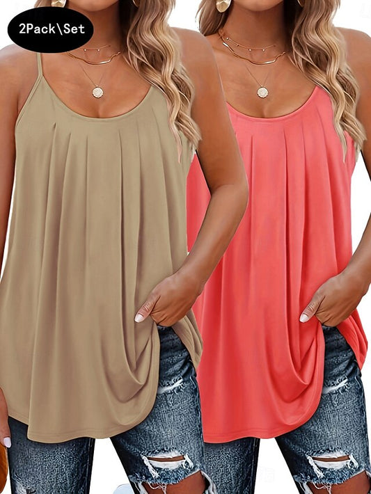 Multi Packs 2pcs Women's V Neck Sleeveless Green+pink Tank