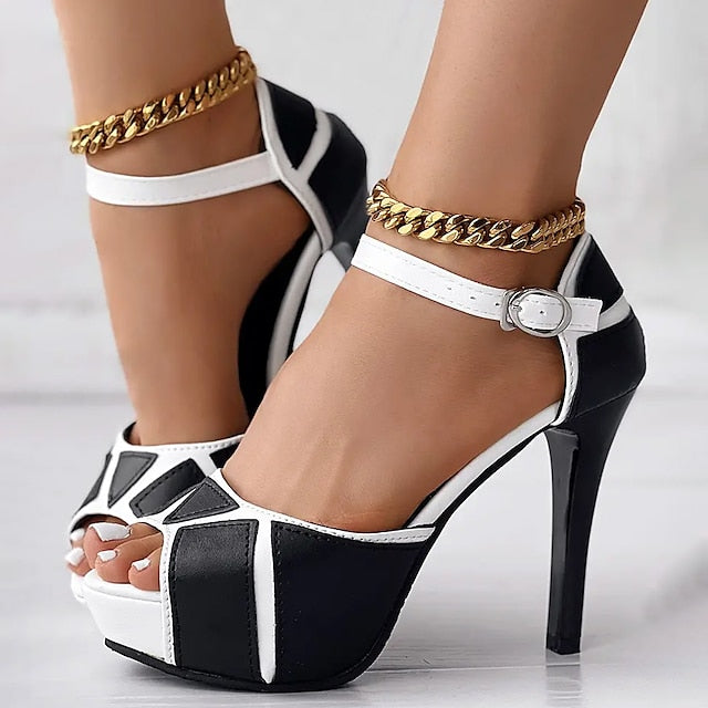 Women's White Sandals and with Black Platform Stiletto