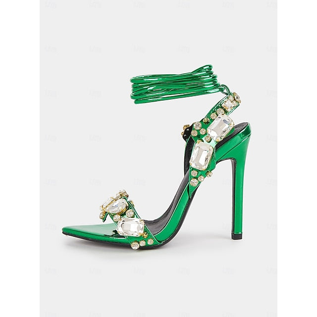 Women's Metallic Heels Lace-Up Stiletto with Green