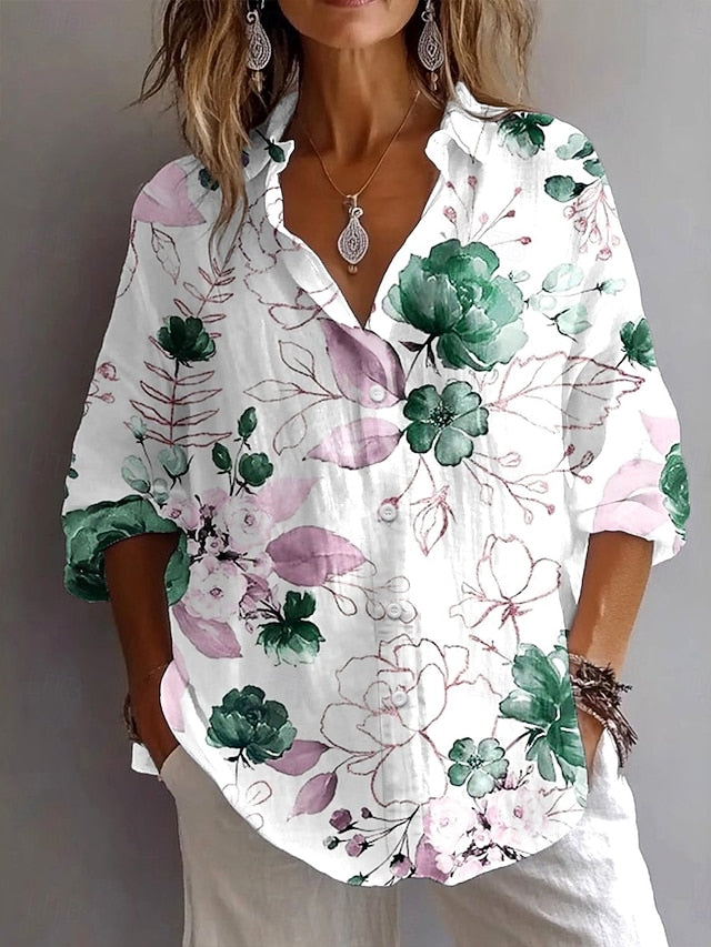 Women's Shirt Button Down Tunic Shirt Collar Long Sleeve