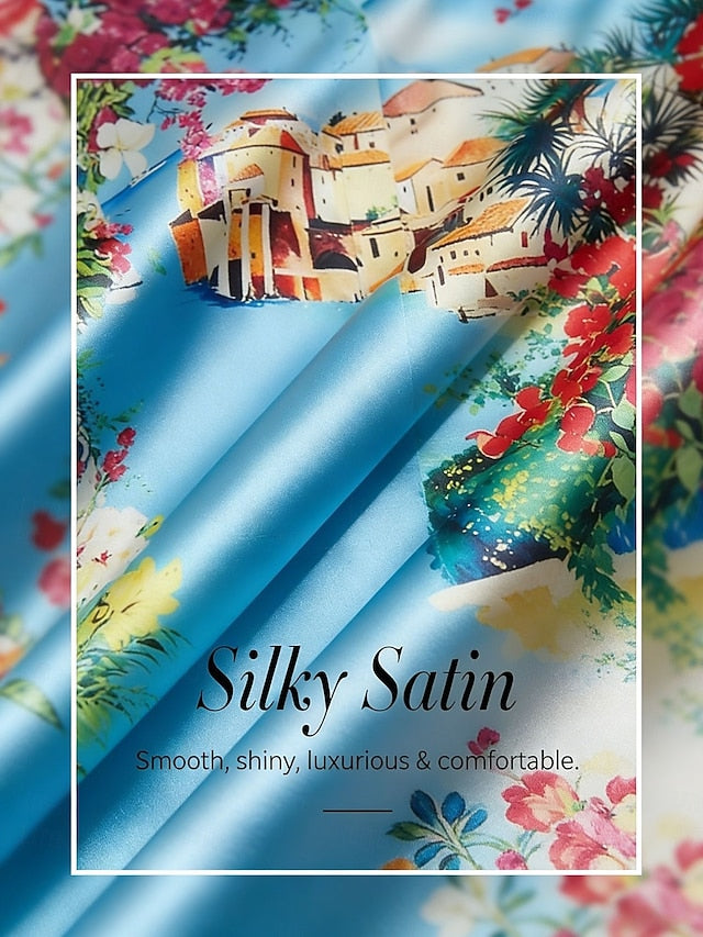 Mallorca Blossom Silky Satin Dolman Sleeve Top