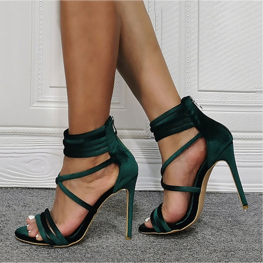 Green Sandals Heel – Satin Women's Stiletto Strappy
