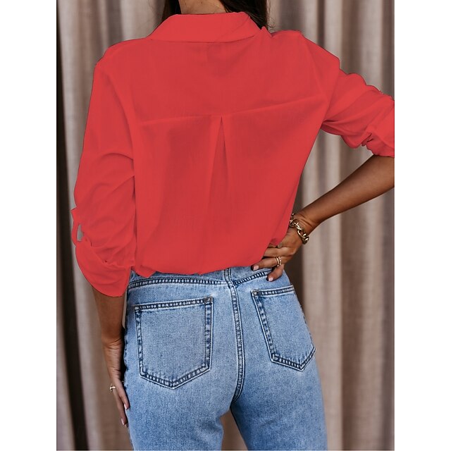 Women's Blouse Buttons Solid Color Elegant Stylish Casual