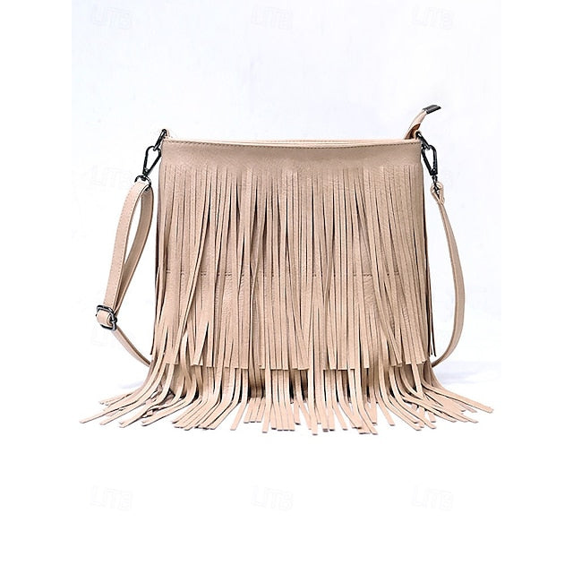 - Crossbody Bohemian Leather Bag Faux Fringe Women's