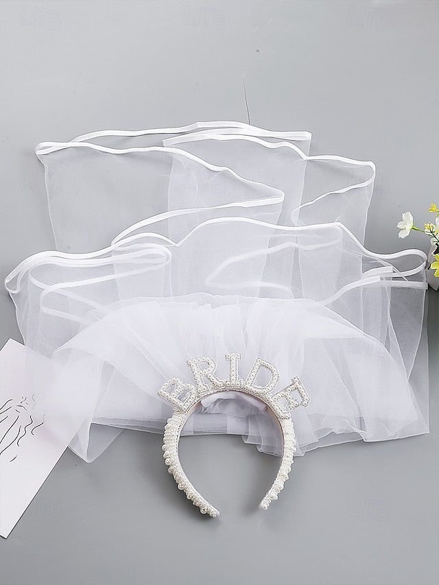 'BRIDE' Veil Headband with Pearl-Embellished –
