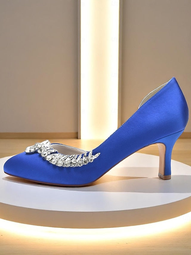 Heel Kitten Low Toe Women's Heels Satin Round - Silver