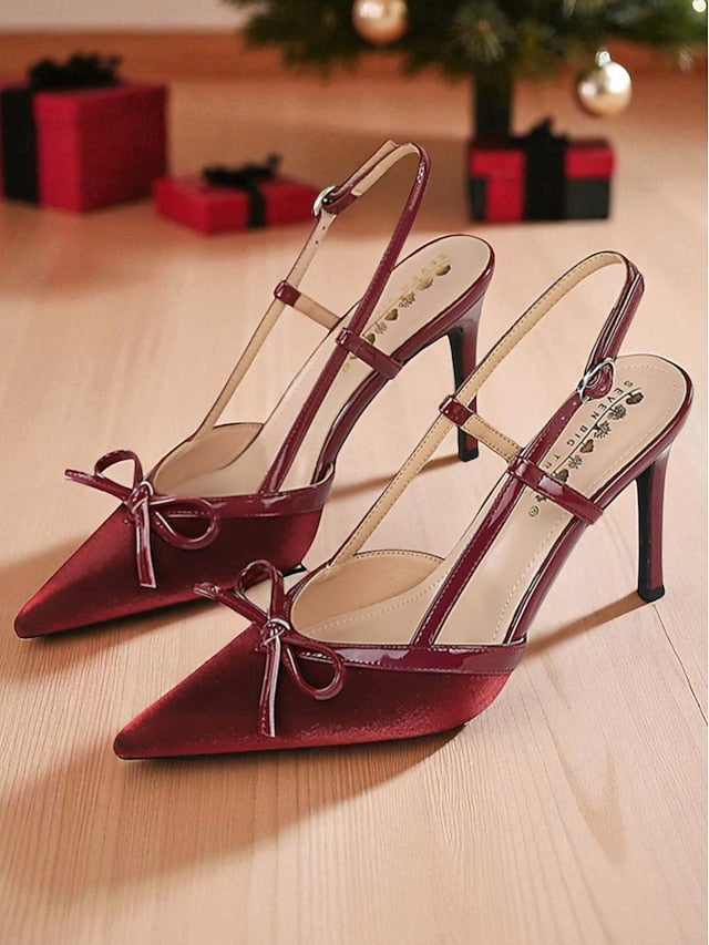 Pointed Green Heels Stiletto Red and - Women's Slingback