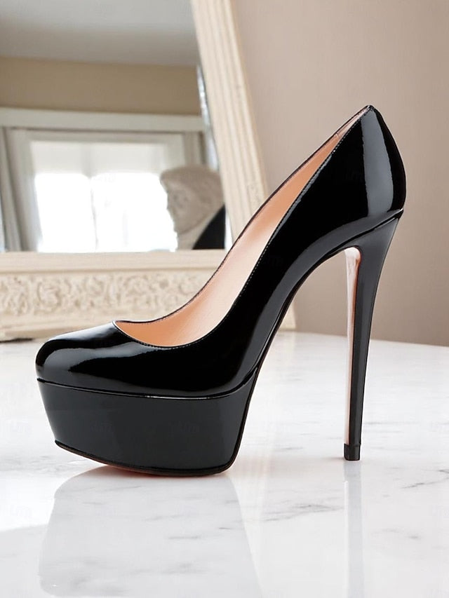 Platform Heels Patent Women's with Pointed-Toe and Black