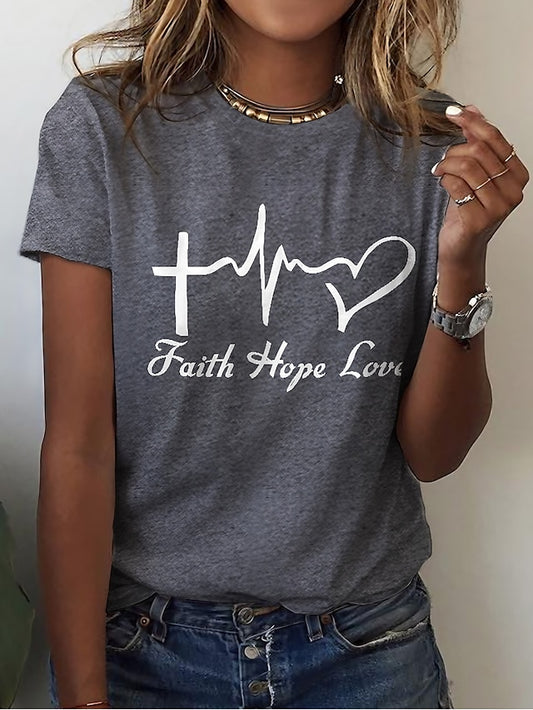 Women's T Shirt Print Heart Letter Basic Short Sleeve Round
