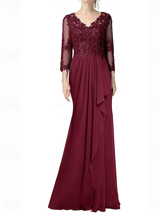 Dress Neck the A-Line Length Bride Elegant Mother Floor of V