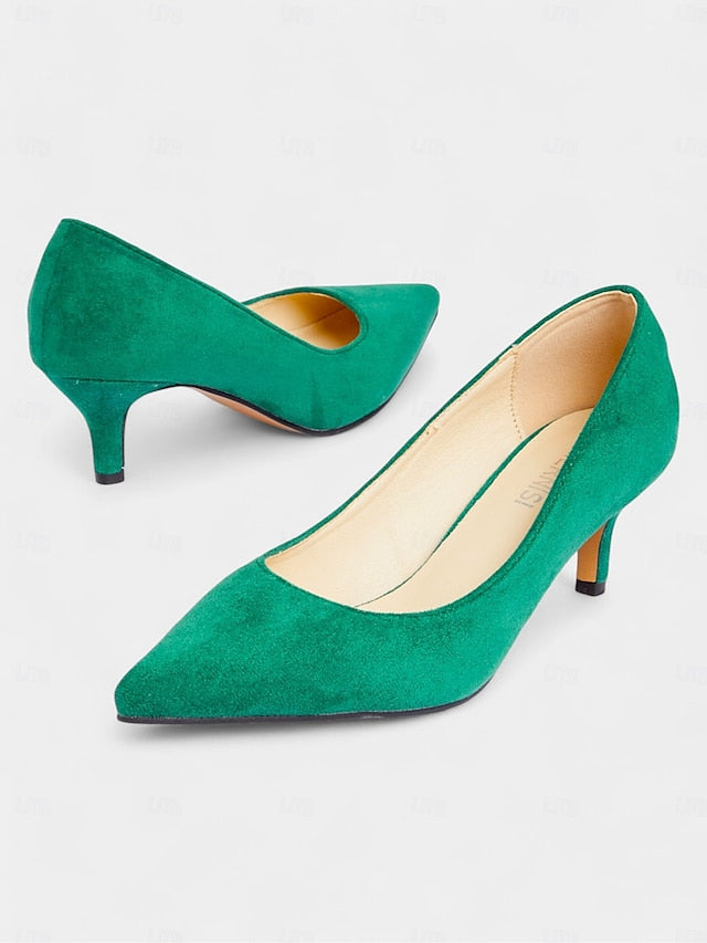 with Emerald Pointed-Toe Suede Green Women's Kitten Pumps
