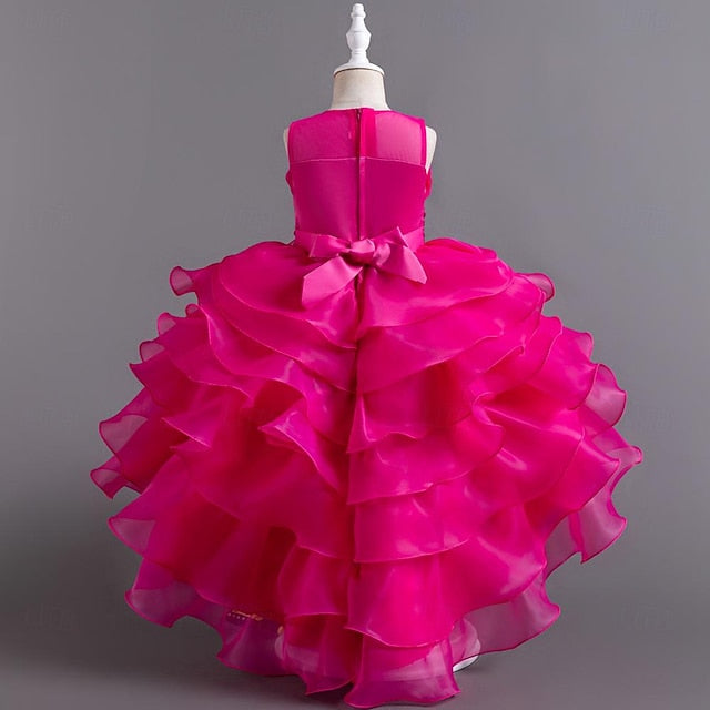 Flower Party Kids Color Solid Girls' Dress Sequin