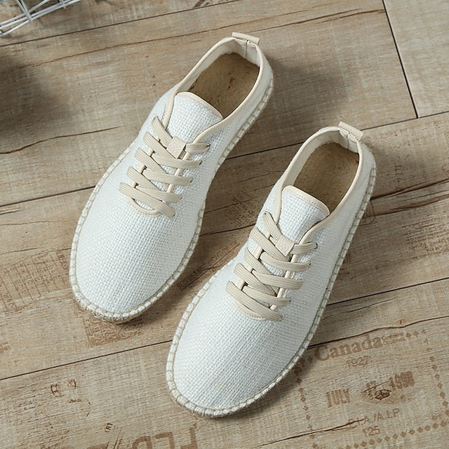 with Espadrille Rope Lace-Up Canvas Men's Shoes Jute Beige