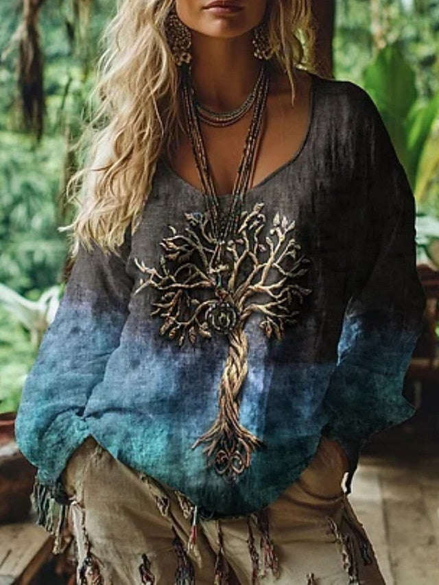 Women's Boho Shirt Blouse Print Floral Vintage Daily Casual