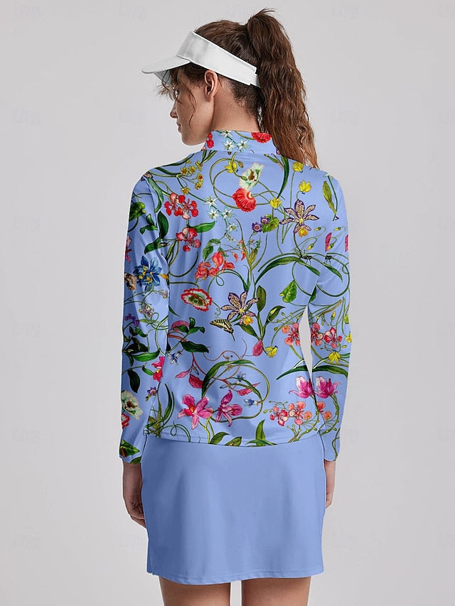 Women's Golf Polo Shirt Blue Long Sleeve Top Fall Winter