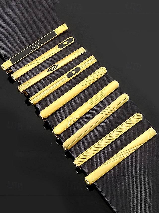 Gold – Black for with Design Clip Inlay Tie Elegant Men Sleek
