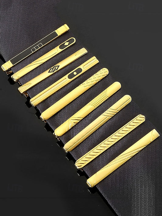Gold – Black for with Design Clip Inlay Tie Elegant Men Sleek