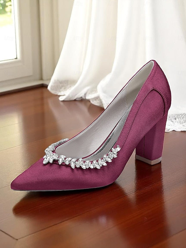 Block Heel Pumps Wedding Pink Satin Women's