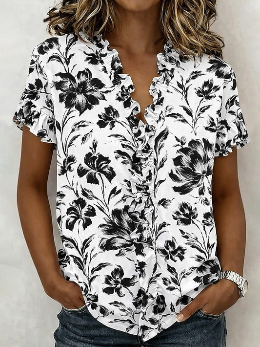 Women's Shirt Tunic Ruffle Floral Graphic Elegant Fashion