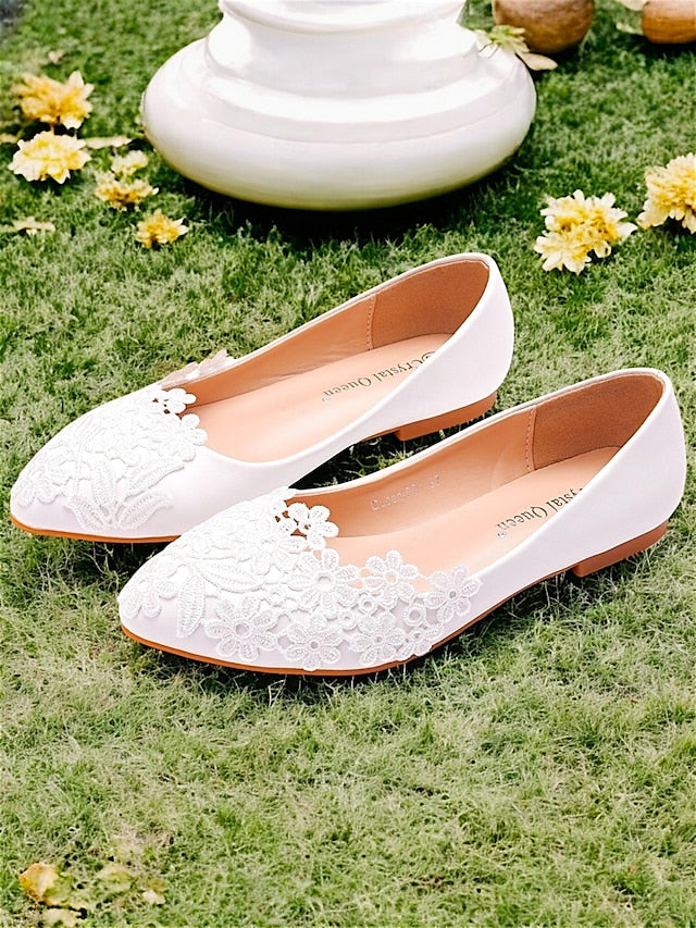 Flats Lace Women's – Ballet White Elegant for Brides