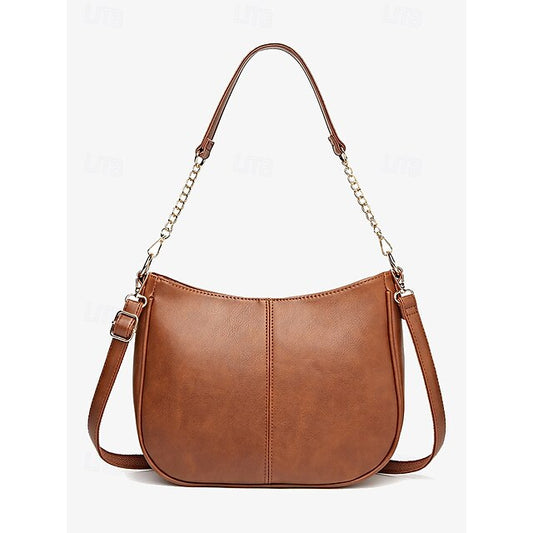 Chain Faux Shoulder with Leather Gold Brown Bag Women's