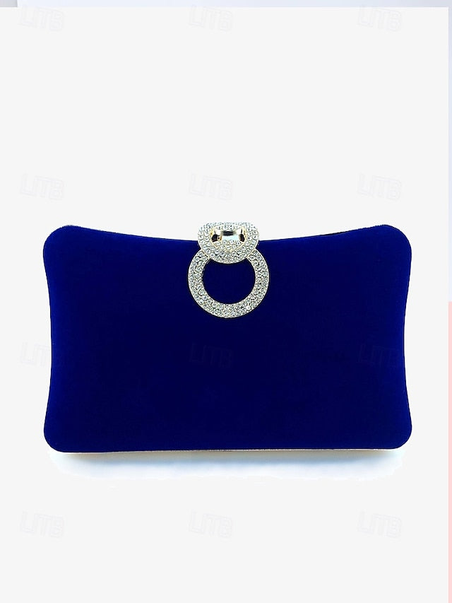 Ring Bag Clutch Velvet Rhinestone Women's with Elegant Blue
